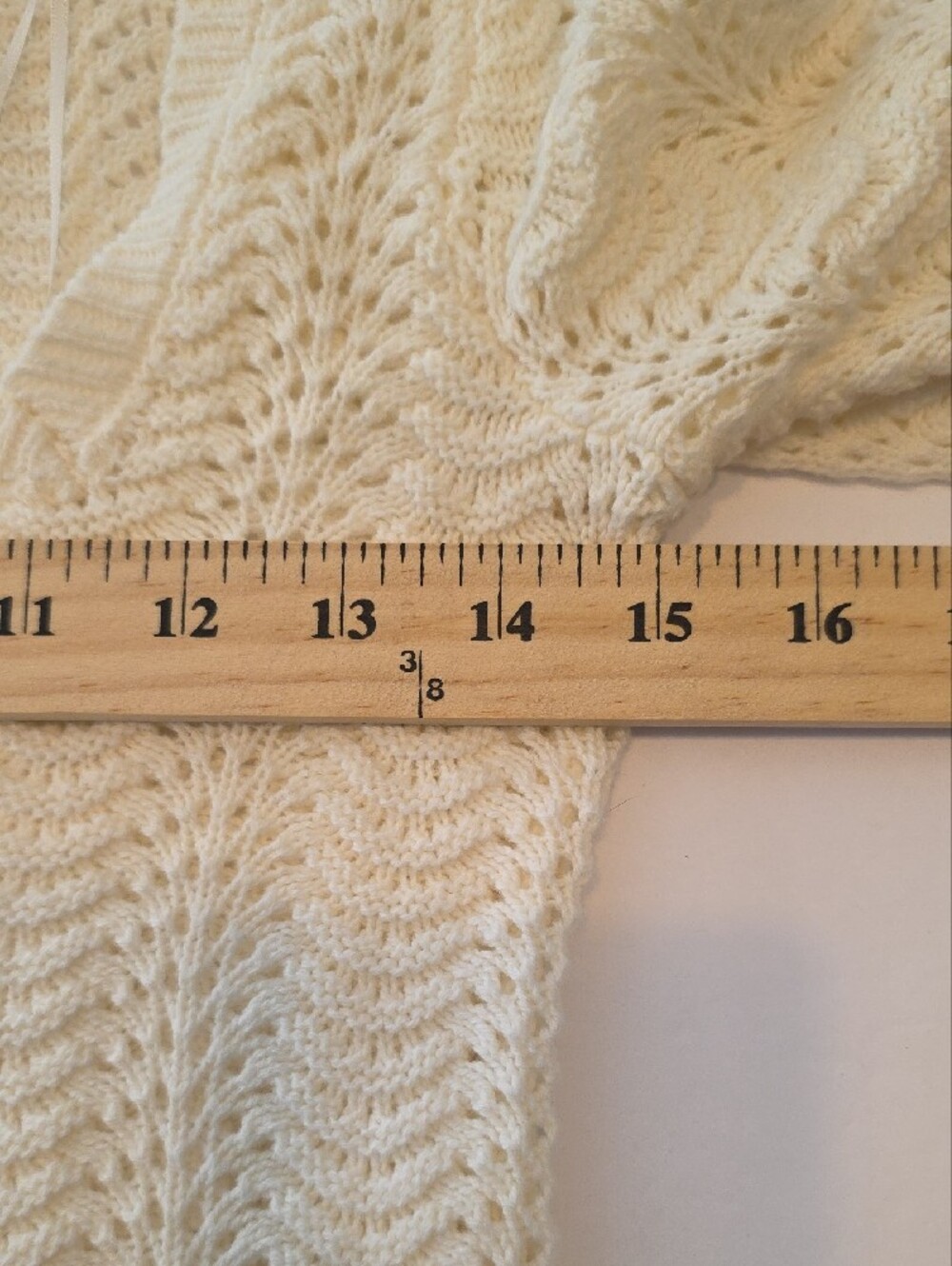 Pink Rose Cream Open Knit Cropped Sweater Size Sm Boho Bell Sleeve Top Coquette - Picture 10 of 12